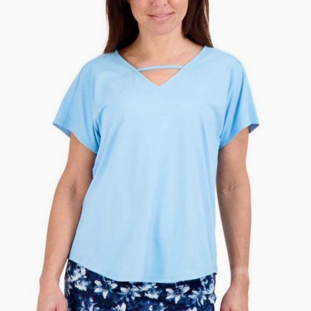 Ladies V Neck Top: Tranquility by Colorado Clothing. Sky Blue.  New. XS